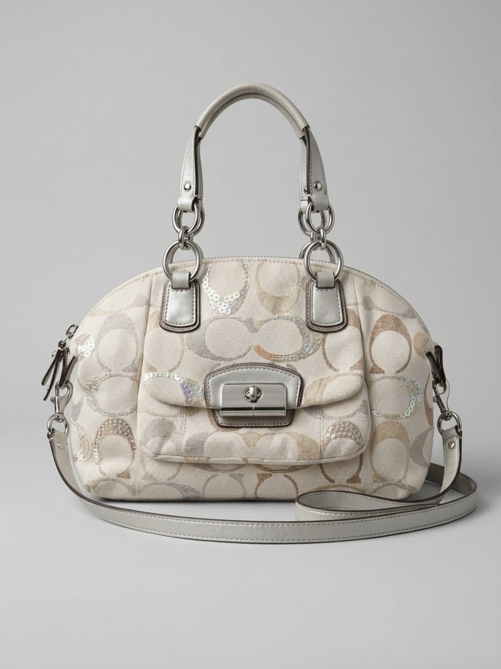 Coach Kristin Op Art Sequin / Metallic Signature Satchel Style #19328 - Picture 2 of 6